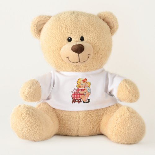 Little girl retro vintage doll child teddy bear