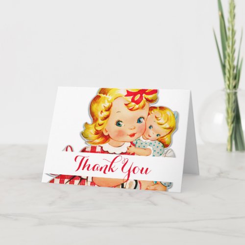 Little girl retro vintage doll child thank you card