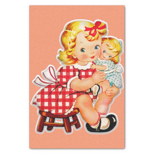 Little girl retro vintage doll child tissue paper