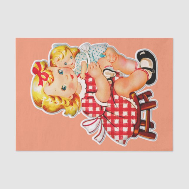 Little girl retro vintage doll child tissue paper (Front)