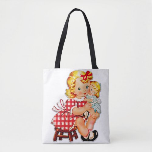 Little girl retro vintage doll child tote bag