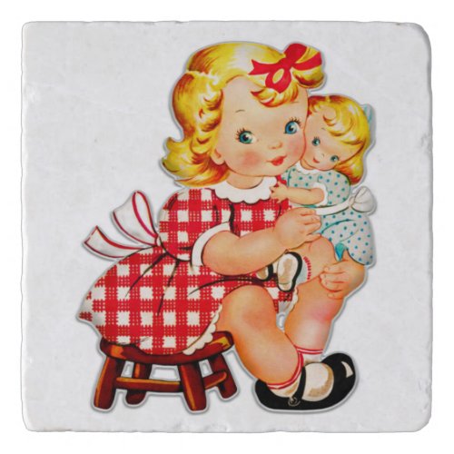 Little girl retro vintage doll child trivet