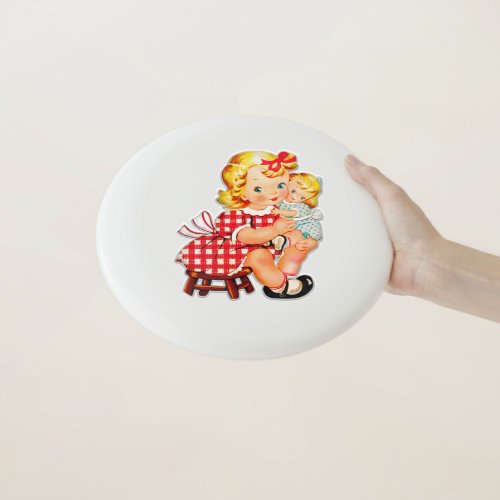 Little girl retro vintage doll child Wham_O frisbee