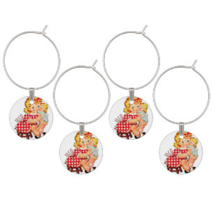 Little girl retro vintage doll child wine charm