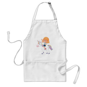 Little Girl Riding Magical Unicorn Adventure Adult Apron
