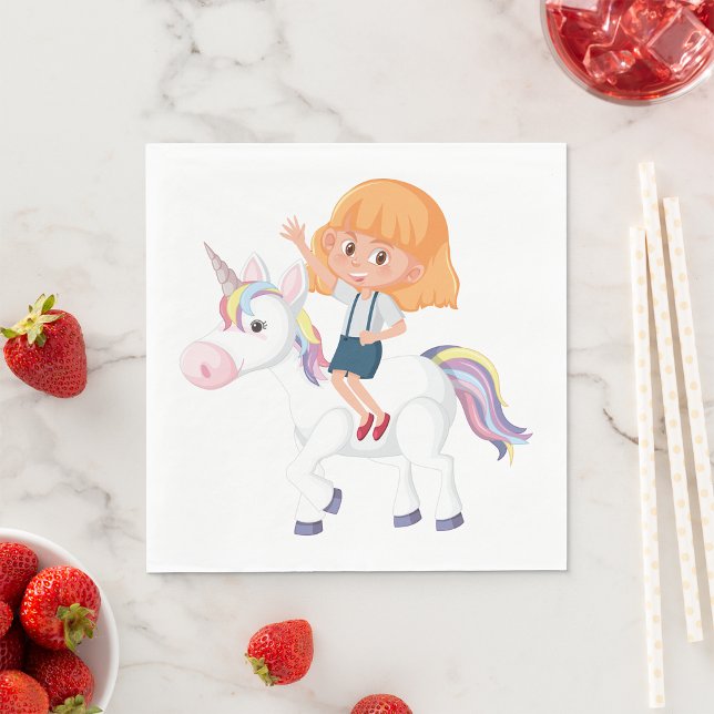 Little Girl Riding Magical Unicorn Adventure Napkins (Creator Uploaded)