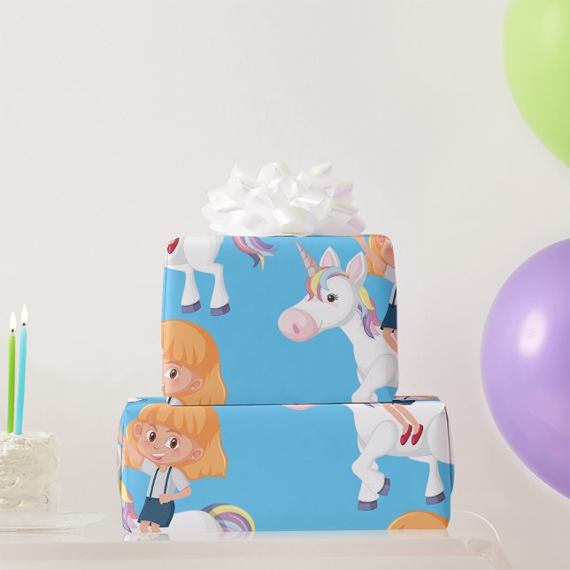 Little Girl Riding Magical Unicorn Adventure Wrapping Paper (Creator Uploaded)