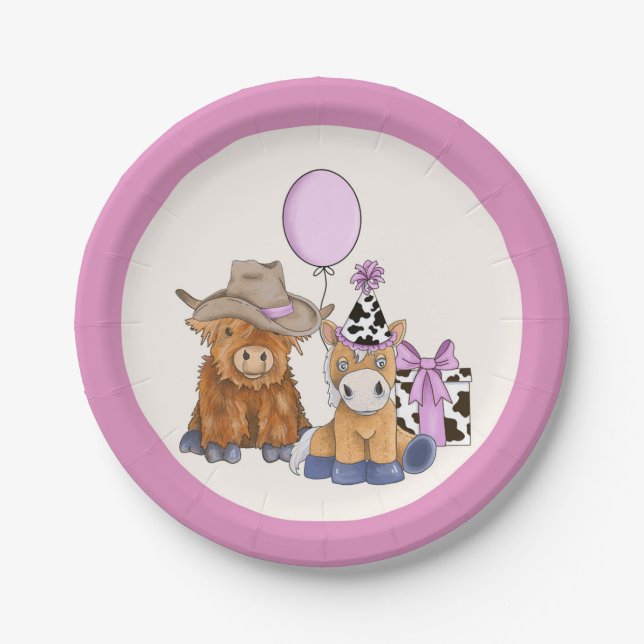 Little Girl Rodeo Themed Birthday Party Plates  (Front)