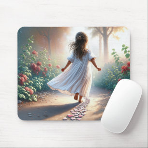 Little Girl Running On a Heart Path Mouse Pad