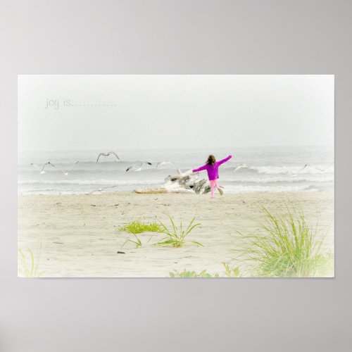 Little girl running on beach Poster
