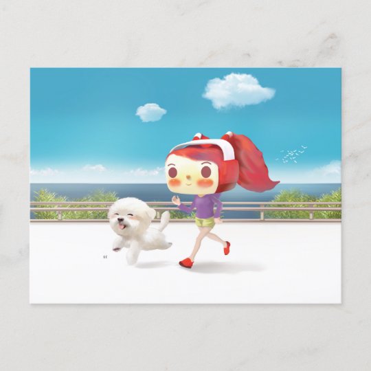 Little girl running with her Dog Announcement Postcard