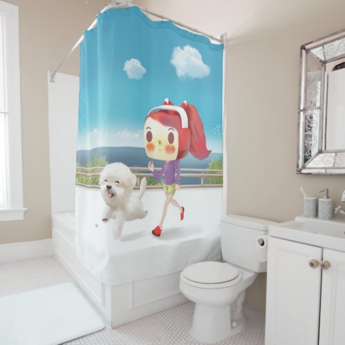 Little girl running with her Dog Shower Curtain