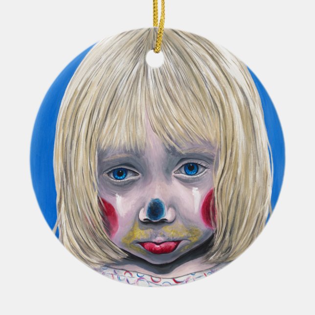 Little Girl Sad Clown Ceramic Ornament (Front)