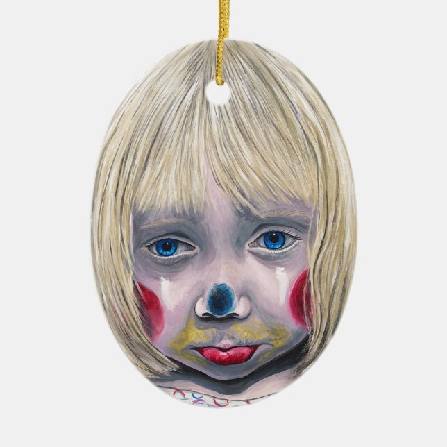 Little Girl Sad Clown Ceramic Ornament (Front)