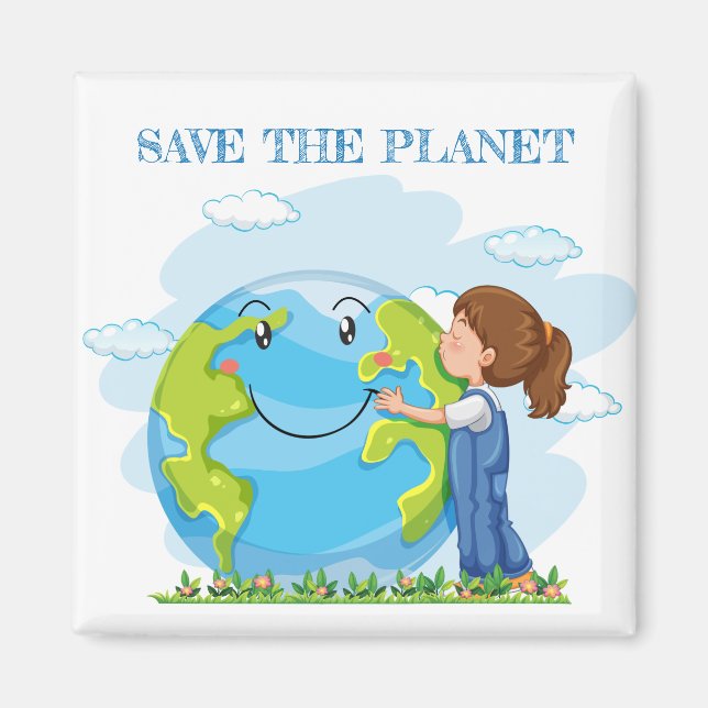 Little Girl Save the Planet Magnet (Front)