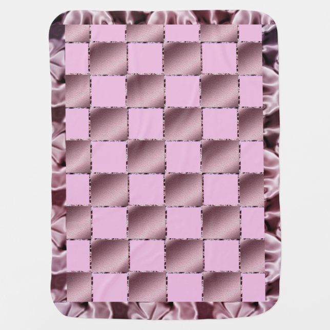 Little Girl Silk Pink Purple Square Pattern Quilt Baby Blanket (Front)