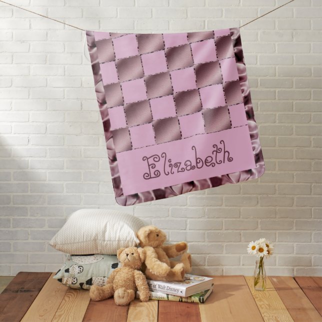 Little Girl Silk Pink Purple Square Pattern Quilt Baby Blanket (In Situ)