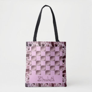 Little Girl Silk Pink Purple Square Pattern Quilt Tote Bag