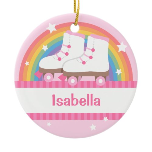 Little Girl Skater Rainbow and Stars Ornament