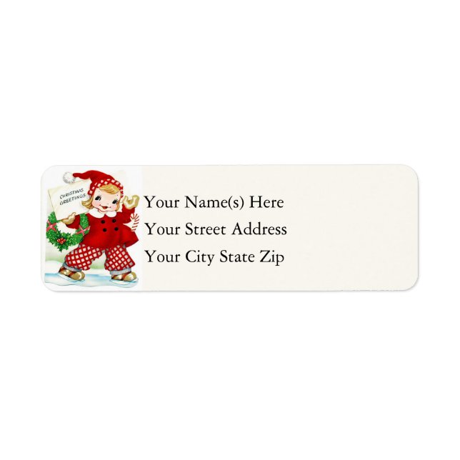 Little Girl Skaters Christmas Greetings Vintage Label (Front)