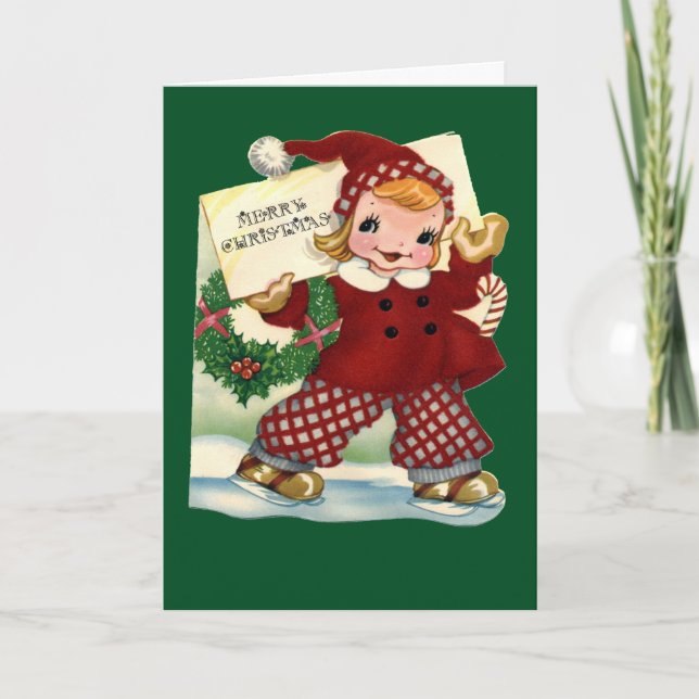 Little Girl Skating - Vintage Christmas Card (Front)