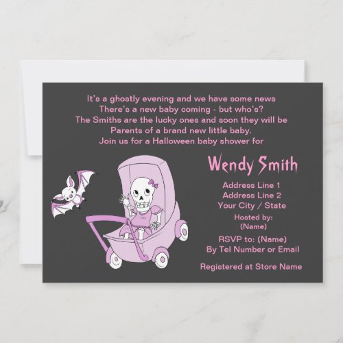 Little Girl Skeleton Baby Shower Invitation Cards