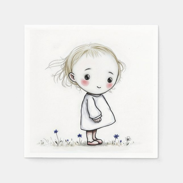 Little Girl Sketch In Wildflowers Napkins (Front)