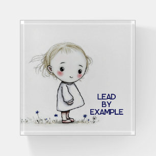Little Girl Sketch With Wildflowers and Quote Paperweight
