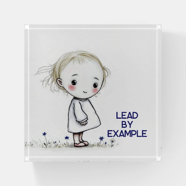 Little Girl Sketch With Wildflowers and Quote Paperweight (Front)