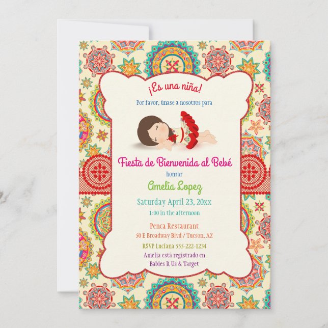 Little Girl Spanish Dress Colorful Baby Shower Invitation (Front)