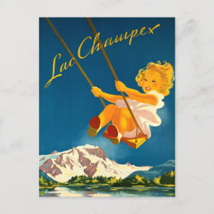 Little Girl Swing Over Lac Champex, Switzerland Postcard