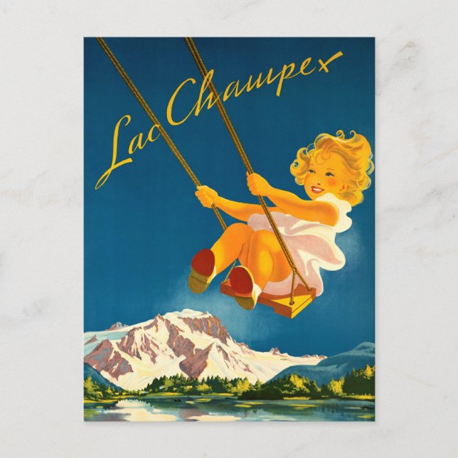 Little Girl Swing  Over Lac Champex, Switzerland Postcard (Front)