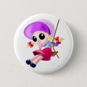 Little Girl Swinging - Happy Button