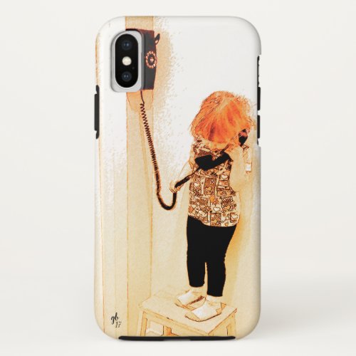 Little Girl Talking On A Wall Phone Vintage Look iPhone X Case