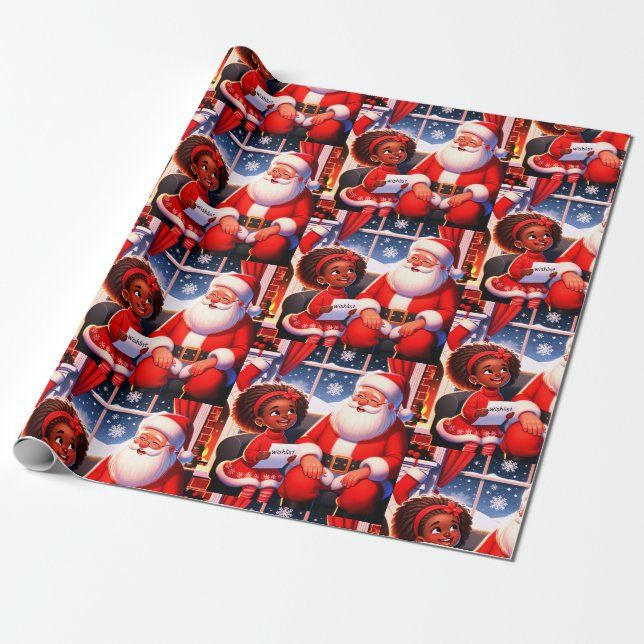 Little Girl Talking to Santa Wrapping Paper (Unrolled)