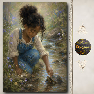 Little Girl Touching Turtle by Creek Tissue Paper