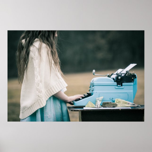 Little Girl Typing a Story Poster (Front)