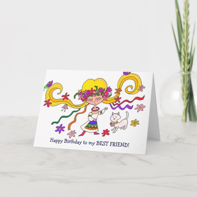 Little Girl Ukrainian Folk Art by Vera Trembach Card (Front)
