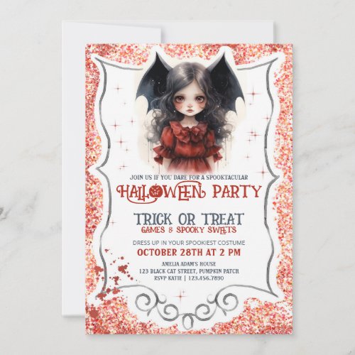 Little girl vampire Gothic Halloween Invitation