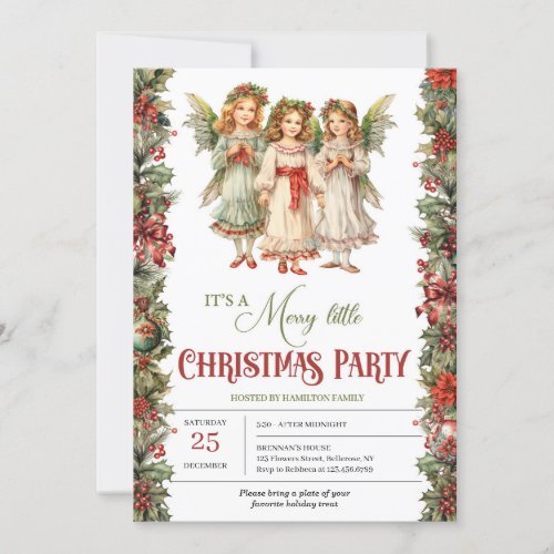 Little girl Victorian Angels Christmas party Invitation