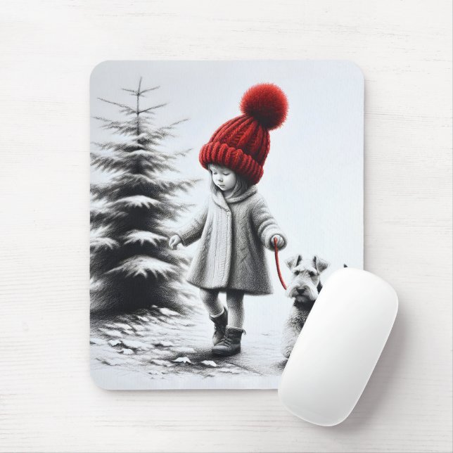 Little Girl Walking a Welsh Terrier Mouse Pad (With Mouse)