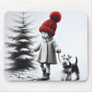 Little Girl Walking a Welsh Terrier Mouse Pad
