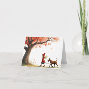 Little Girl Walking Her Big Dog Card