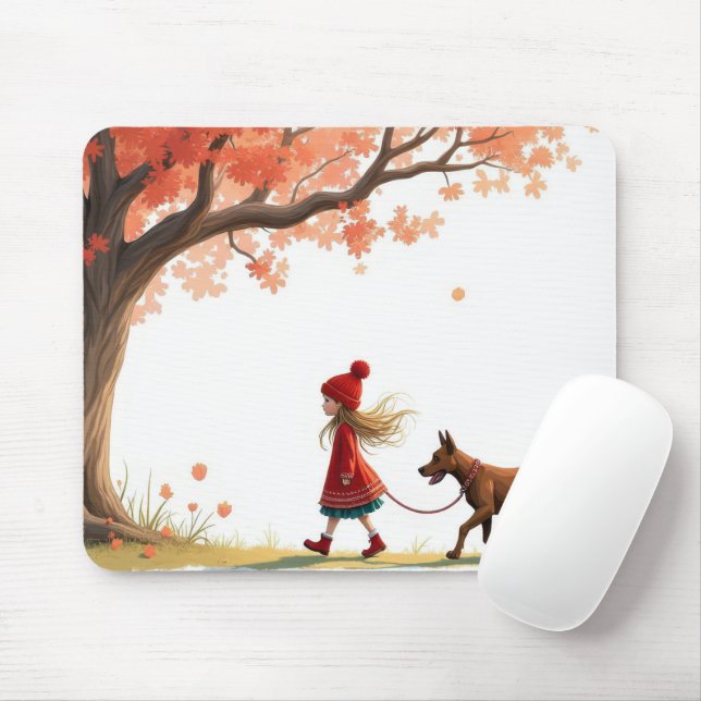 Little Girl Walking Her Big Dog Mouse Pad (With Mouse)