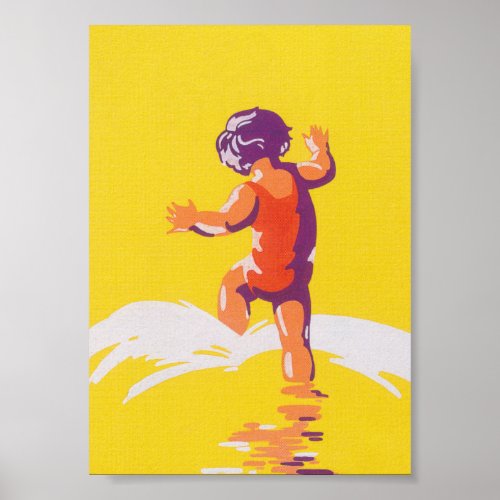 Little Girl Walking on Beach Vintage Poster