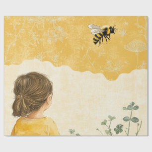 Little Girl Watching a Bumblebee Wrapping Paper