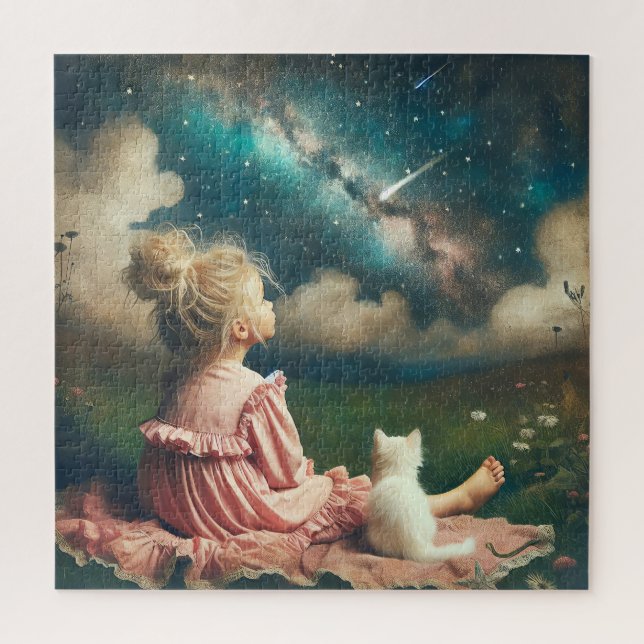 Little Girl Watching a Shooting Star Jigsaw Puzzle (Vertical)