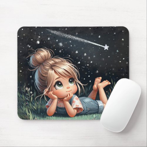 Little Girl Watching a Shooting Star Mouse Pad