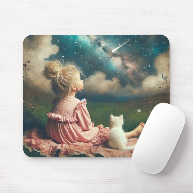 Little Girl Watching a Shooting Star Mouse Pad (With Mouse)