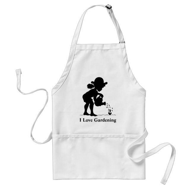 Little girl watering seedling - I Love Gardening Adult Apron (Front)